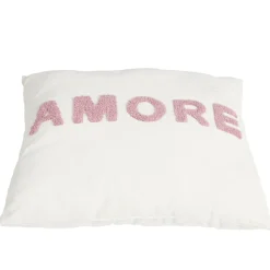 Coussin carré uni avec mot positif tissu en relief 40x40cm (4 modèles)