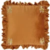 Coussin carré à volant angles fleurs brodées 40x40cm (2 modèles marron ou vert)