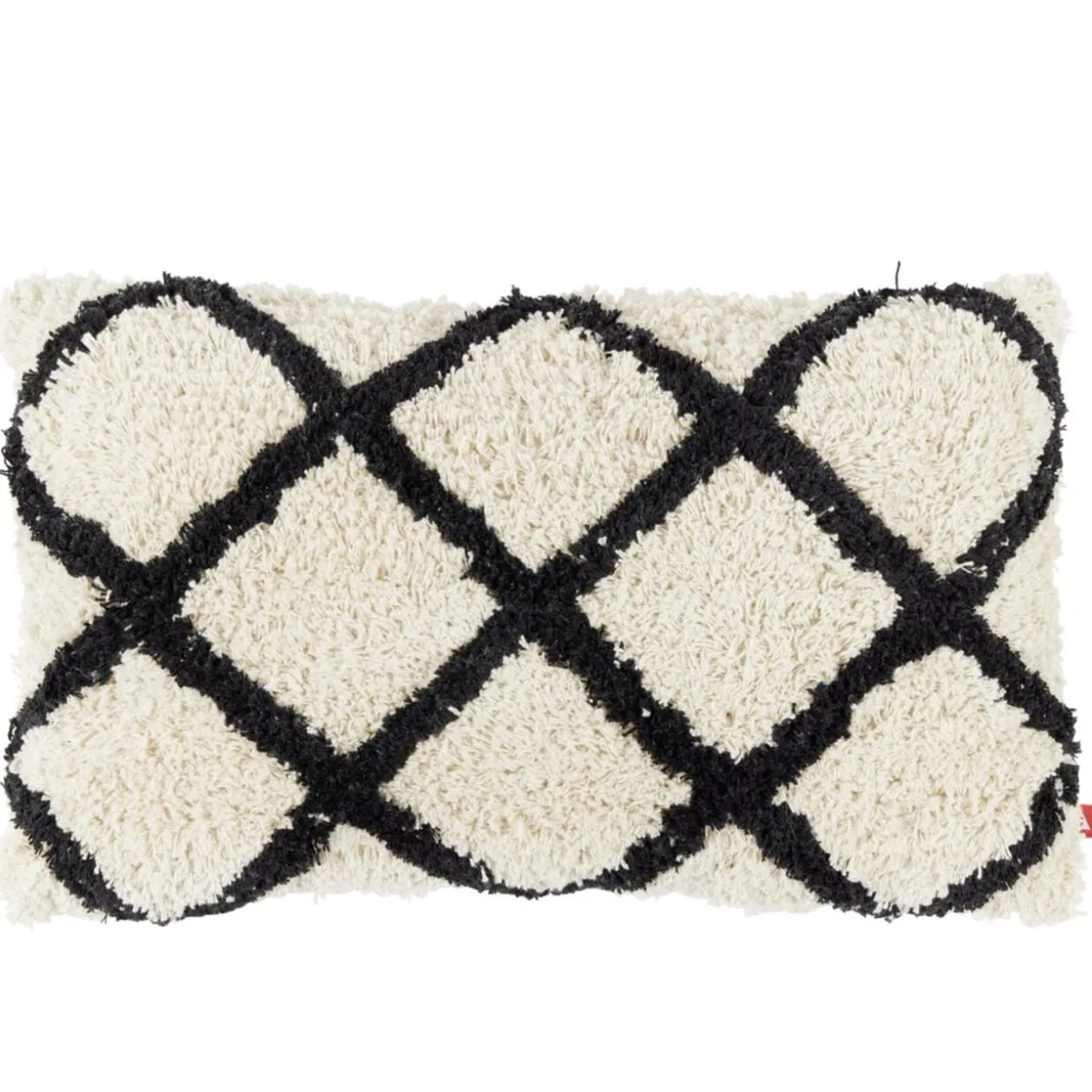 Coussin déco chevron tufté 30x50cm beige et noir