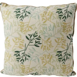 Coussin déco feuille 45x45cm beige et vert