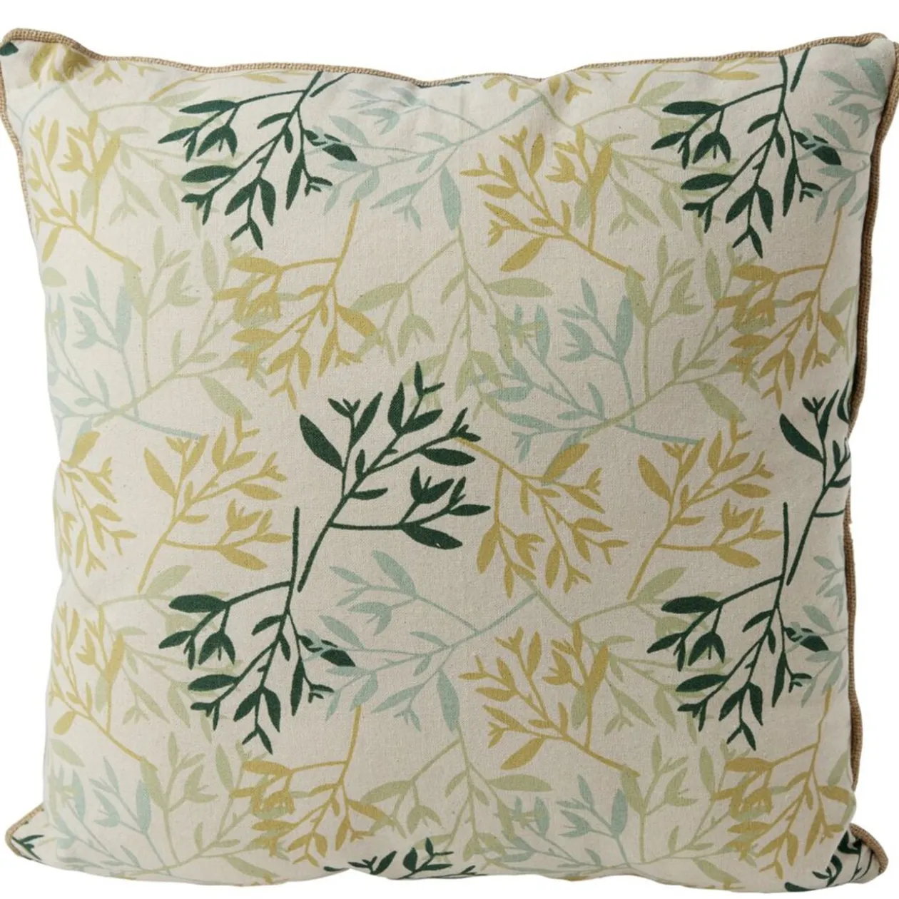 Coussin déco feuille 45x45cm beige et vert