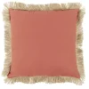 Coussin déco franges jute 45x45cm rouge