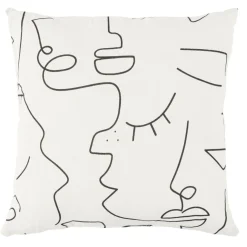 Coussin déco line art visage 45x45cm blanc et noir