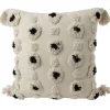 Coussin déco tufté pompons beige et noir < Gifi Outlet