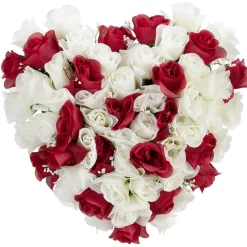 Coussin de fleurs forme coeur - Rose artificielle rouge blanc < Gifi New