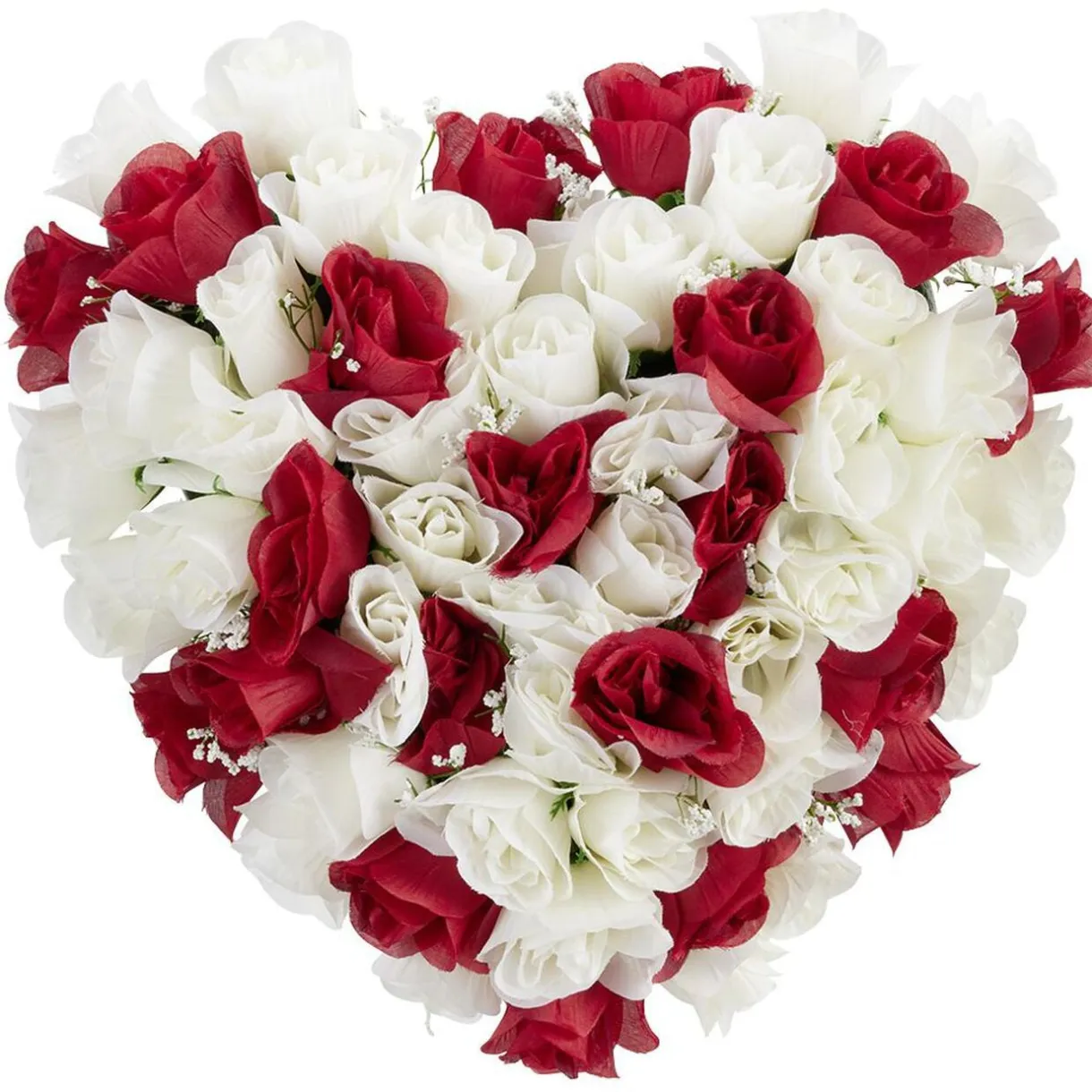 Coussin de fleurs forme coeur - Rose artificielle rouge blanc < Gifi New