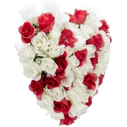 Coussin de fleurs forme coeur - Rose artificielle rouge blanc < Gifi New