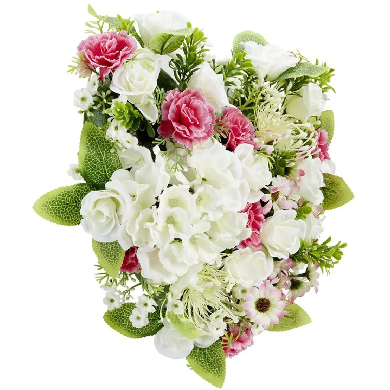 Coussin de fleurs forme coeur - Fleurs artificielles variées - Blanc