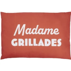 Coussin de jardin rectangulaire Madame Grillades terracotta et blanc 40x60cm