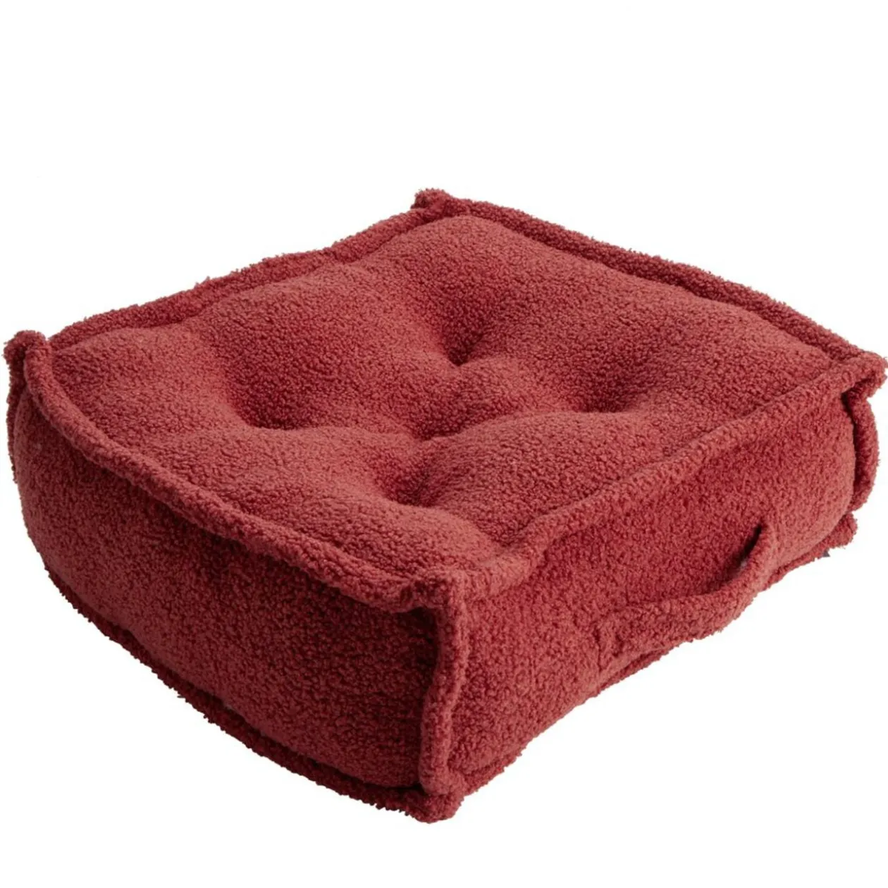 Coussin de sol carré bouclette rouge 45x45cm