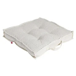 Coussin de sol carré motif feuillage blanc écru 40x40cm