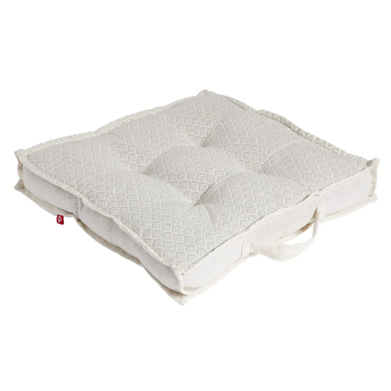 Coussin de sol carré motif feuillage blanc écru 40x40cm