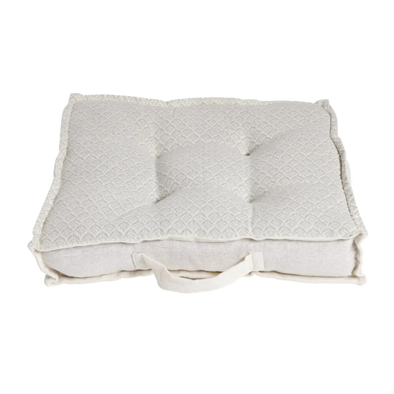 Coussin de sol carré motif feuillage blanc écru 40x40cm