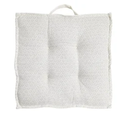 Coussin de sol carré motif feuillage blanc écru 40x40cm