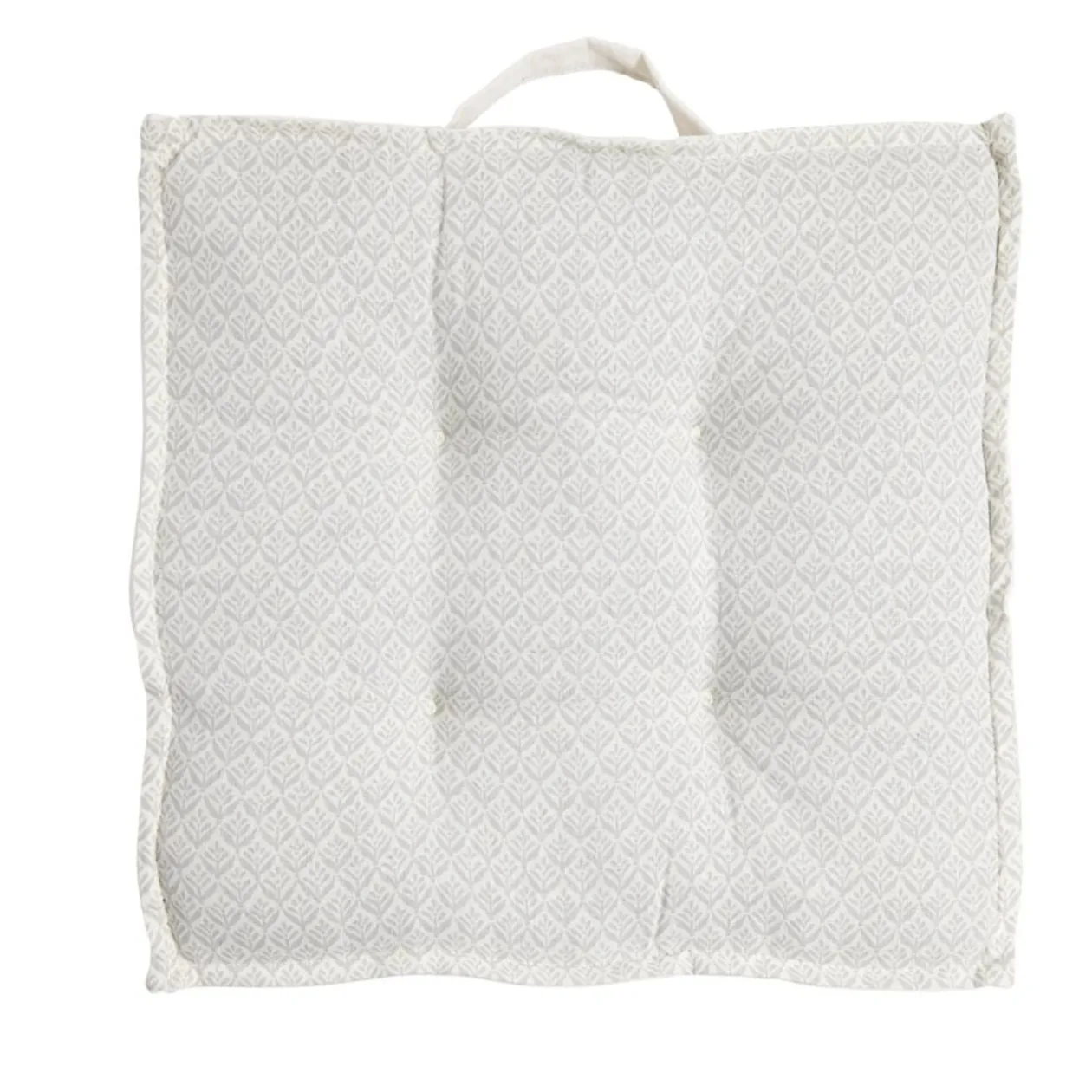 Coussin de sol carré motif feuillage blanc écru 40x40cm