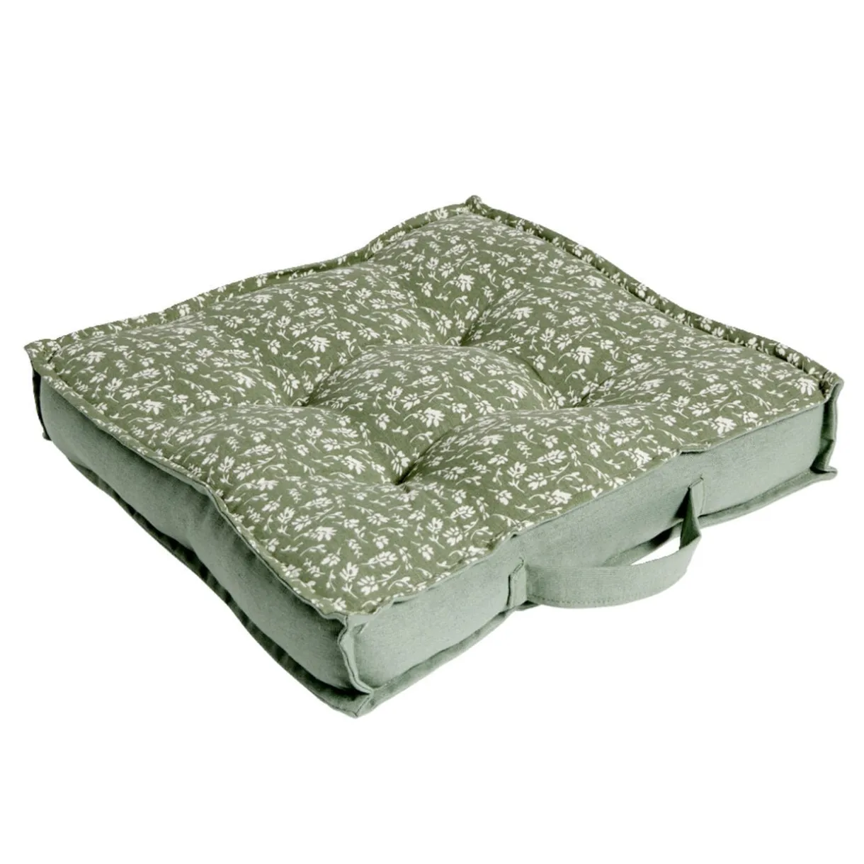 Coussin de sol carré vert sapin motif floral blanc 40x40cm < Gifi Hot
