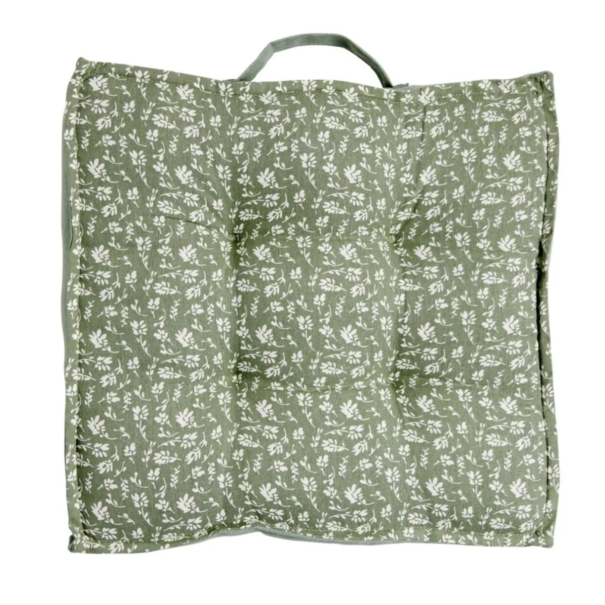 Coussin de sol carré vert sapin motif floral blanc 40x40cm < Gifi Hot