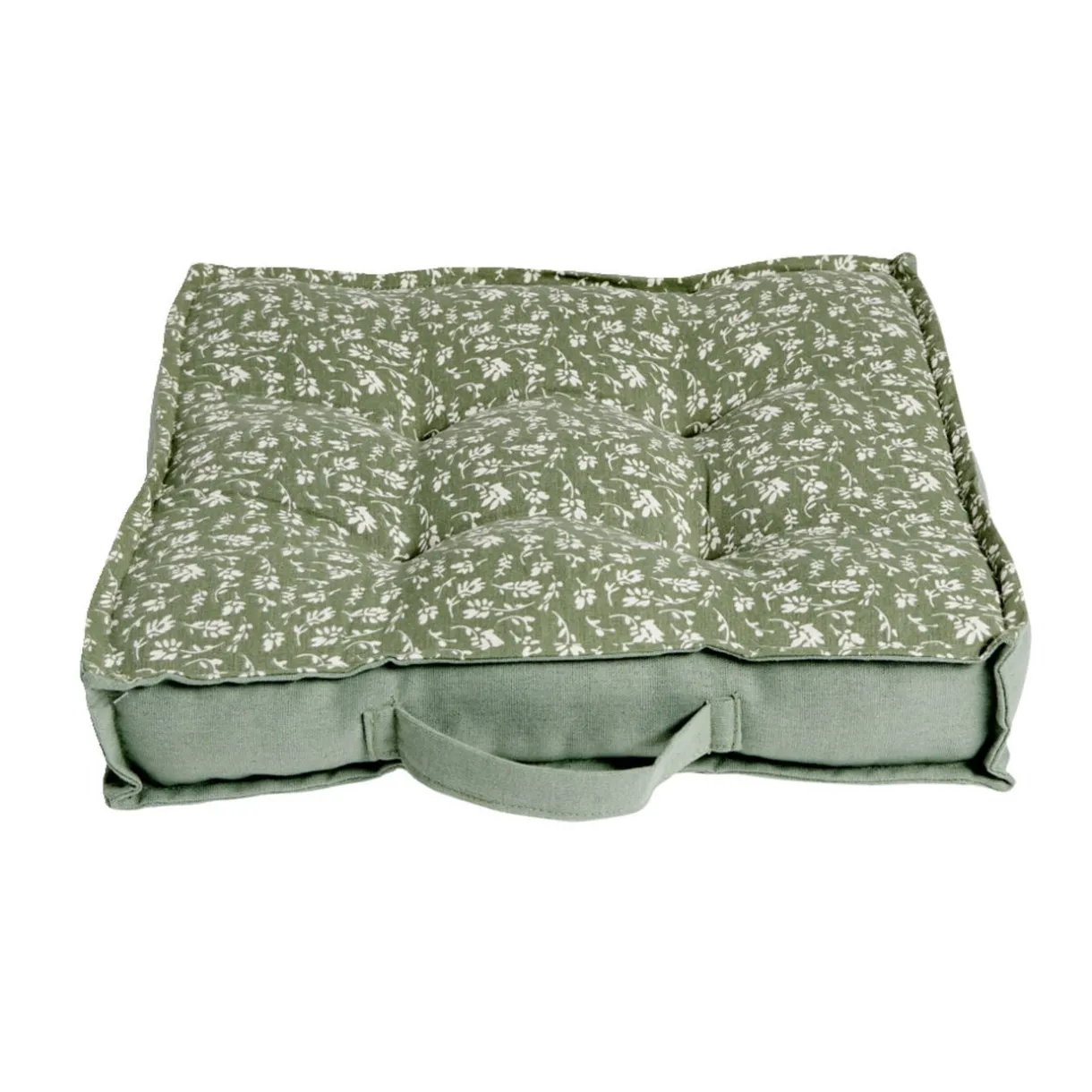Coussin de sol carré vert sapin motif floral blanc 40x40cm < Gifi Hot