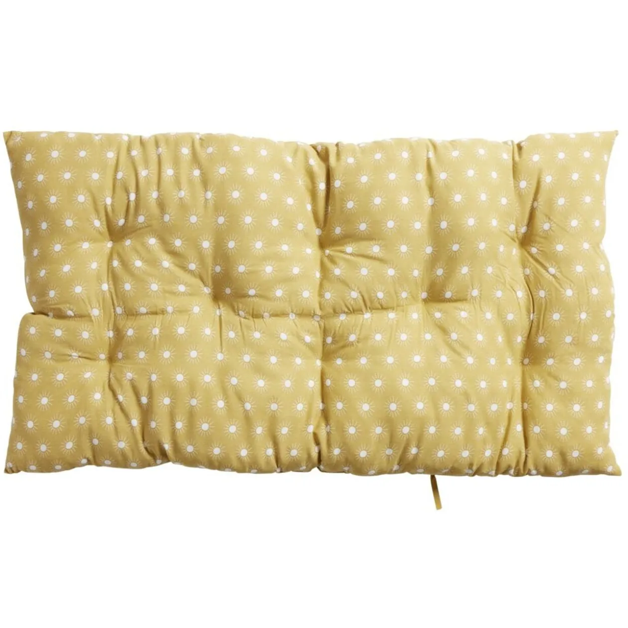 Coussin de sol rectangulaire jaune moutarde motifs pois blancs 60x120cm