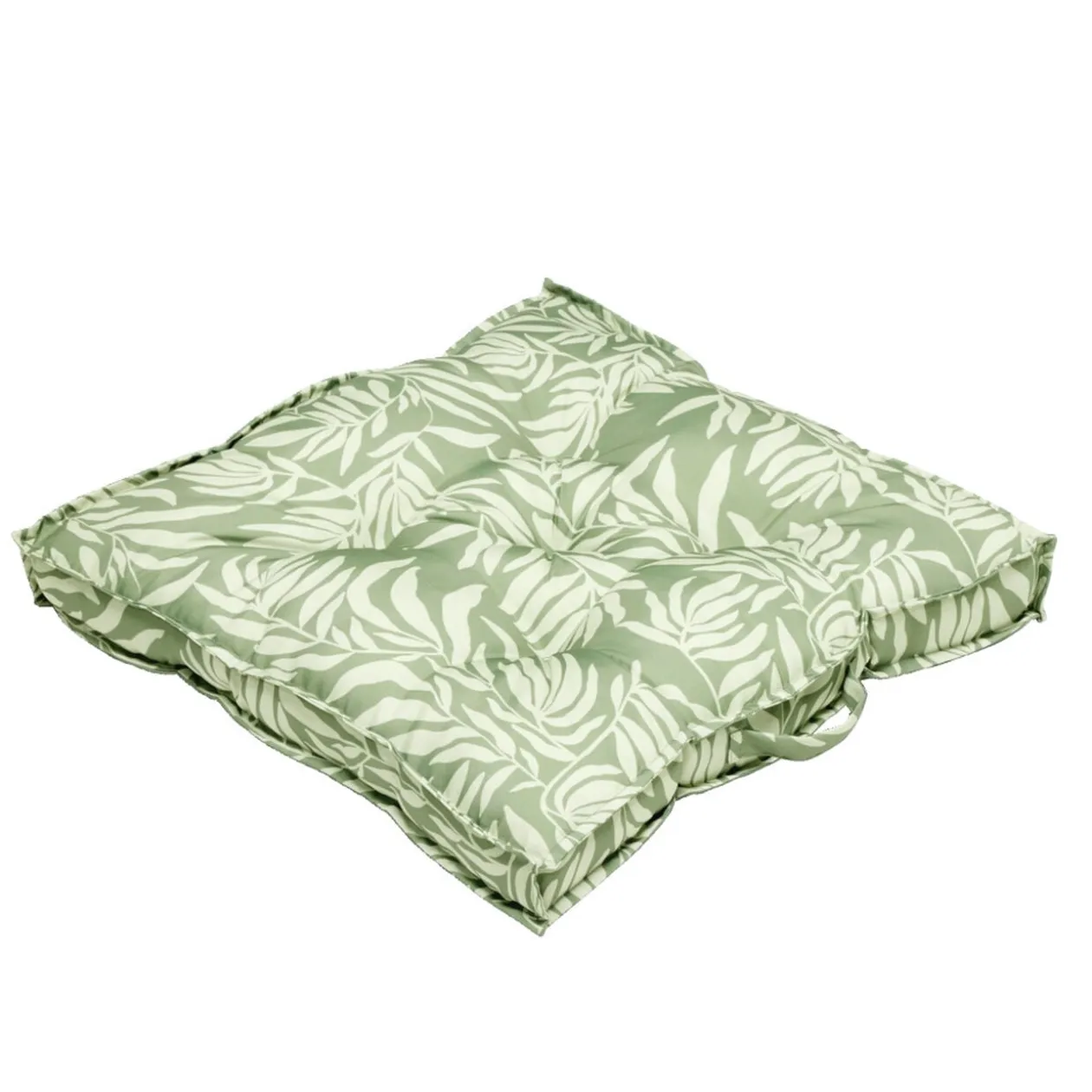 Coussin dossier format palette motif feuillage vert et beige 60x60xH8cm