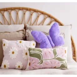 Coussin forme papillon 30x37cm (2 modèles violet ou vert) < Gifi