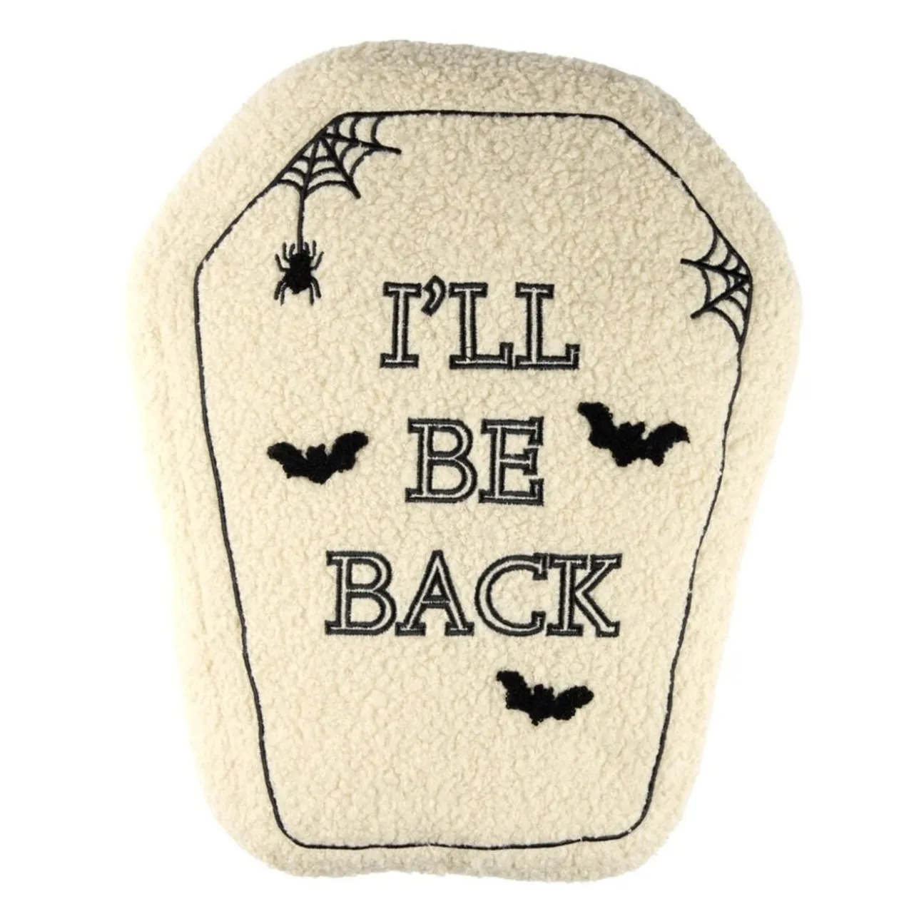 Coussin Halloween pierre tombale inscription polyester blanc 30x36cm