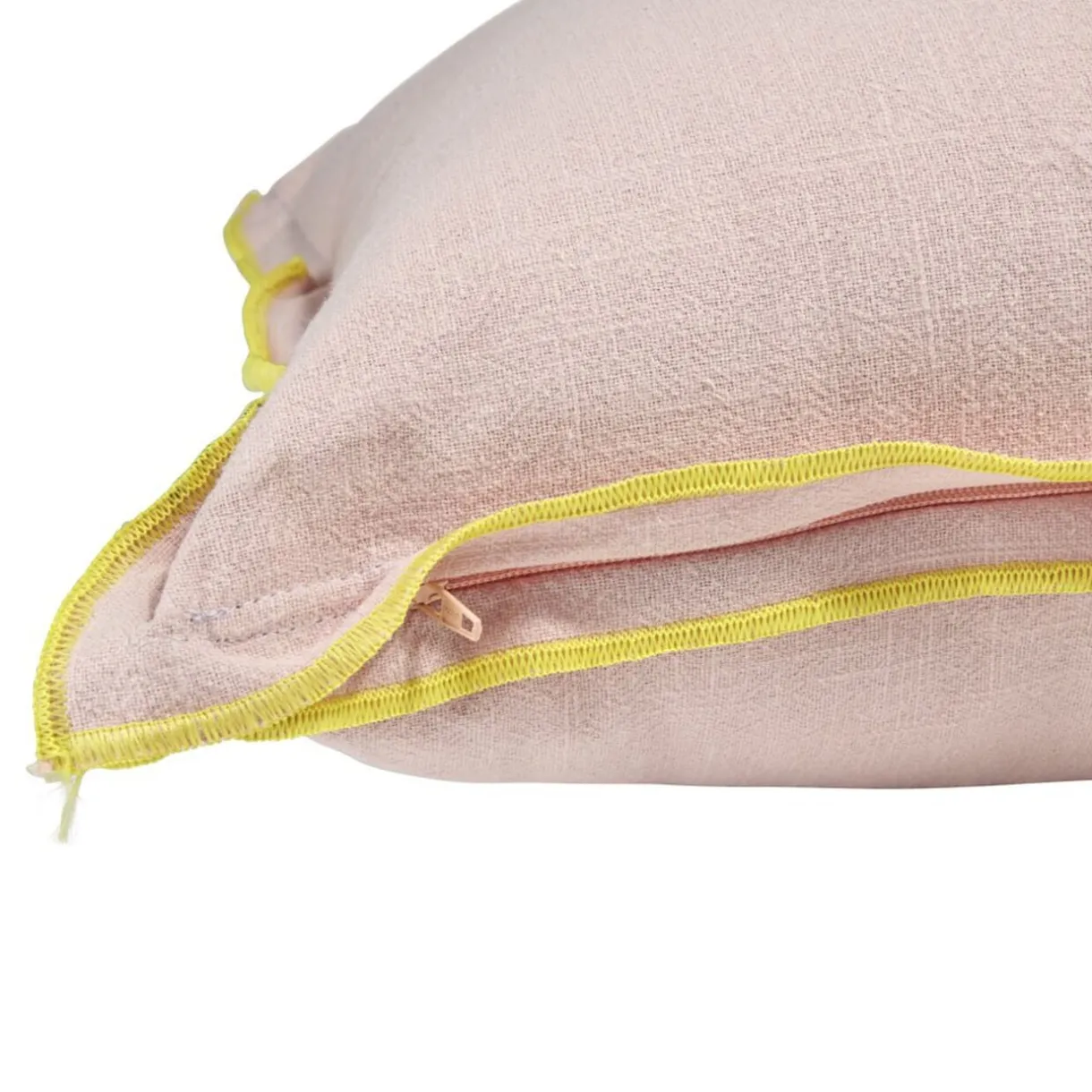 Coussin rectangulaire en lin et coton rose bord orange 30x50cm < Gifi Online