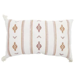 Coussin rectangulaire Indie blanc motif orange avec pompons 30x50cm < Gifi Best