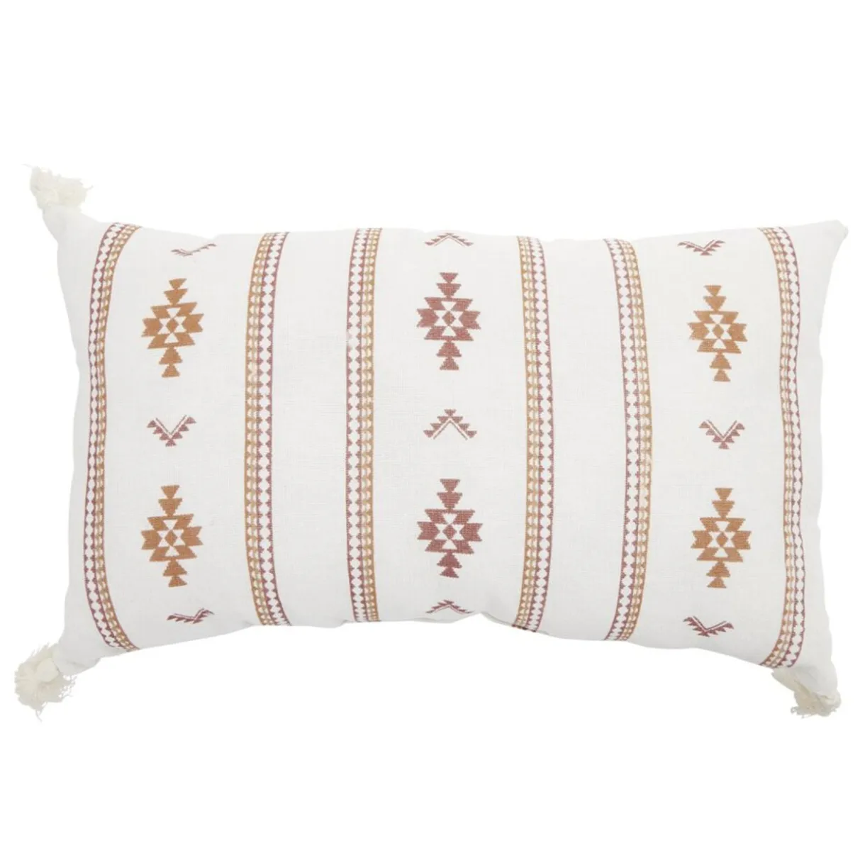 Coussin rectangulaire Indie blanc motif orange avec pompons 30x50cm < Gifi Best