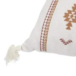 Coussin rectangulaire Indie blanc motif orange avec pompons 30x50cm < Gifi Best