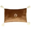 Coussin rectangulaire marron 4 pompons 1 motif nature 20x30cm (2 modèles)