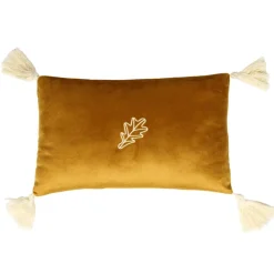 Coussin rectangulaire marron 4 pompons 1 motif nature 20x30cm (2 modèles)