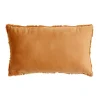 Coussin rectangulaire velours citrouilles en relief uni orange 30x50cm