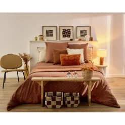 Coussin rectangulaire velours citrouilles en relief uni orange 30x50cm