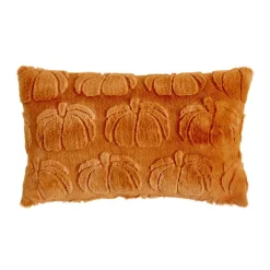 Coussin rectangulaire velours citrouilles en relief uni orange 30x50cm