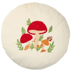 Coussin rond bouclette motifs végétal et champignons Ø40cm