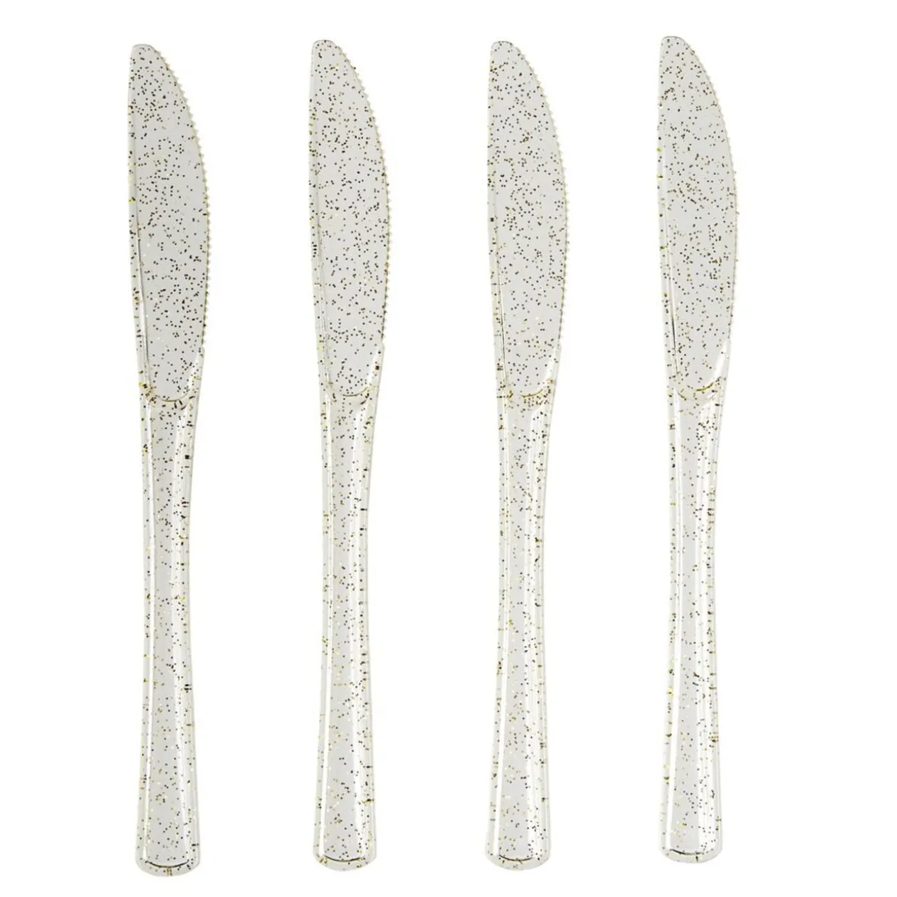 Couteau plastique réutilisable x4 pailleté doré L17cm