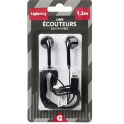Écouteurs filaires USB lumineux noirs et blancs L120cm < Gifi Online
