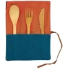 Couverts en bambou x3 pochette tissu bleu et orange