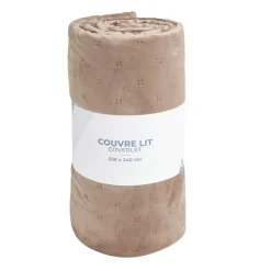 Couvre lit 2 personnes velours en pinsonic 220x240cm beige ou marron < Gifi Clearance