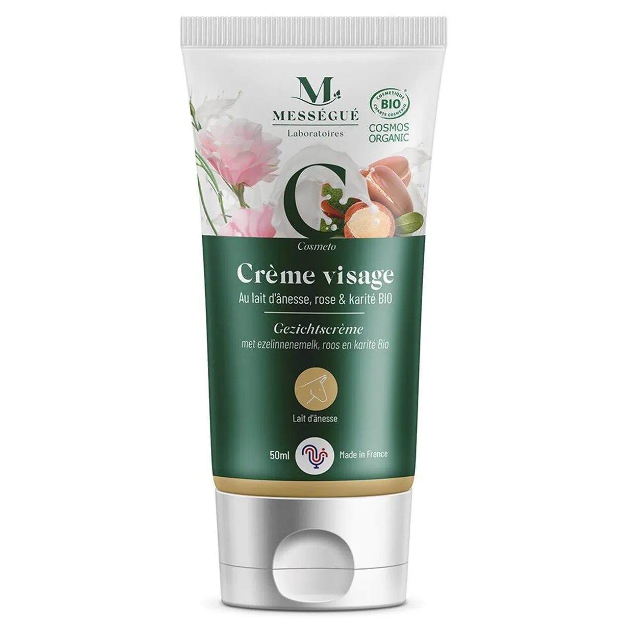 Crème visage au lait d'ânesse karité et rose bio Mességué 50ml