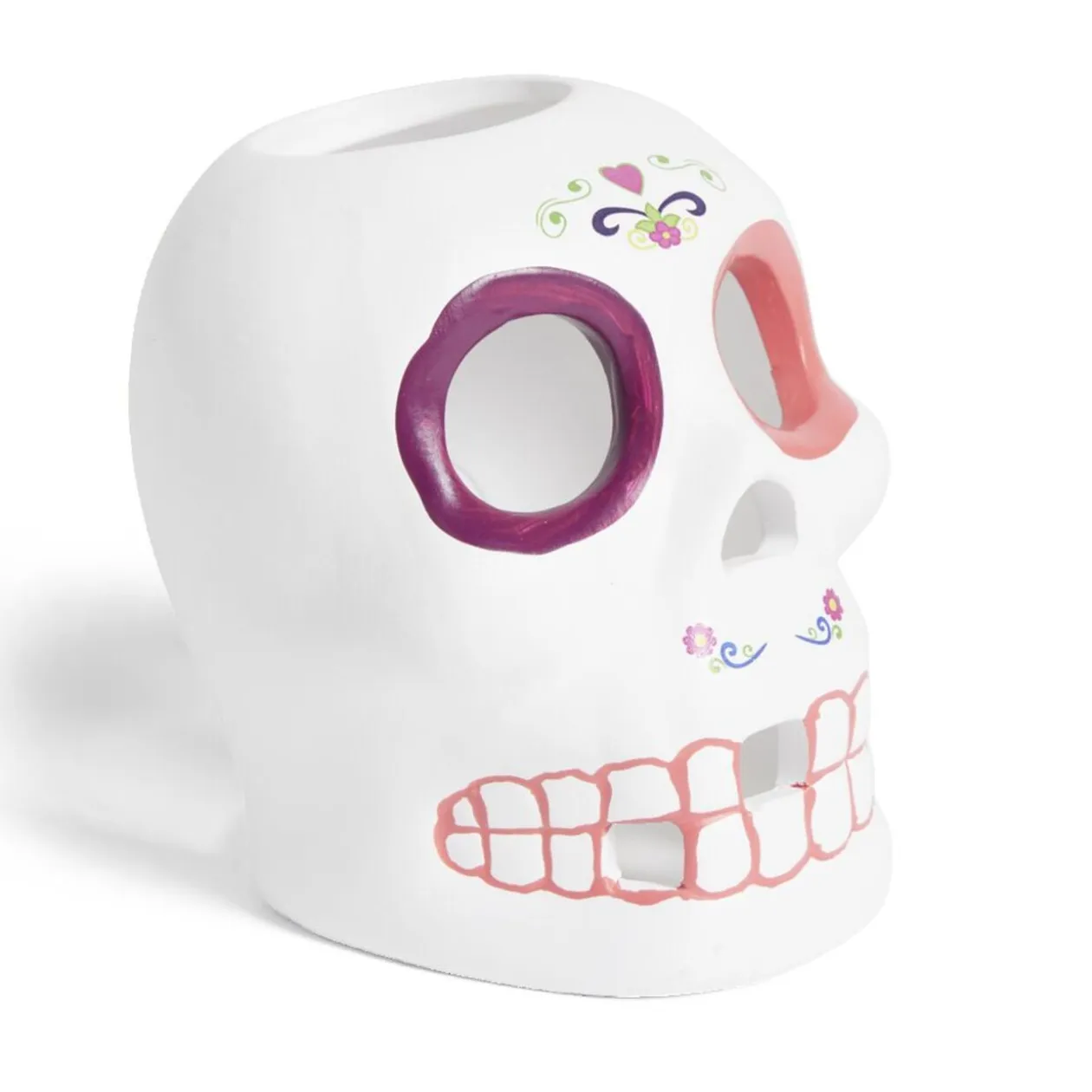 Crâne décoration Halloween en dolomite style mexicain 7x8xH10cm