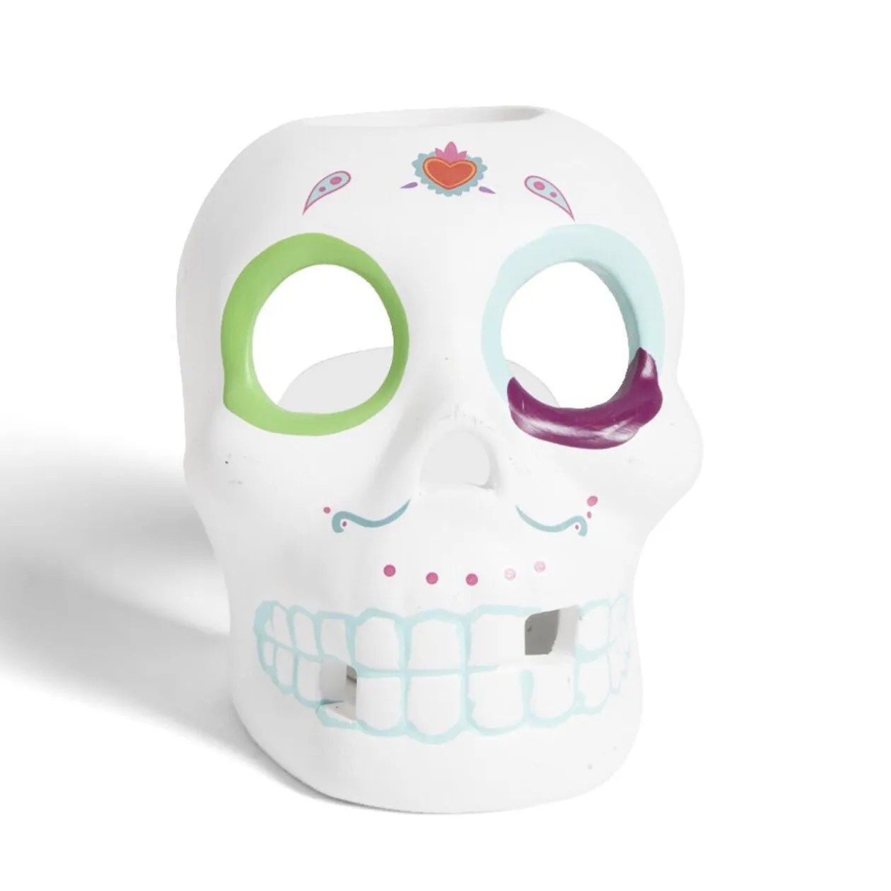 Crâne décoration Halloween en dolomite style mexicain 7x8xH10cm