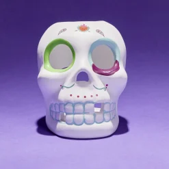 Crâne décoration Halloween en dolomite style mexicain 7x8xH10cm