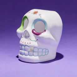 Crâne décoration Halloween en dolomite style mexicain 7x8xH10cm