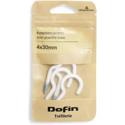 8 crochets ouverts en acier plastifié blanc - 4x30 mm