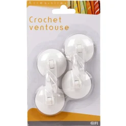 Crochet ventouse x4 blanc plastique