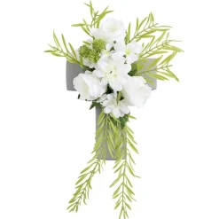 Croix funéraire en ciment avec oeillet blanc 26x17,5xH13cm