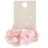 Créoles métal doré avec fleur tissu rose Ø3,5cm