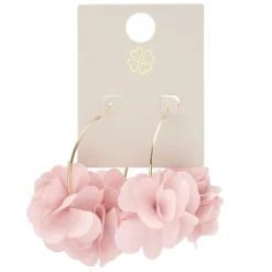 Créoles métal doré avec fleur tissu rose Ø3,5cm